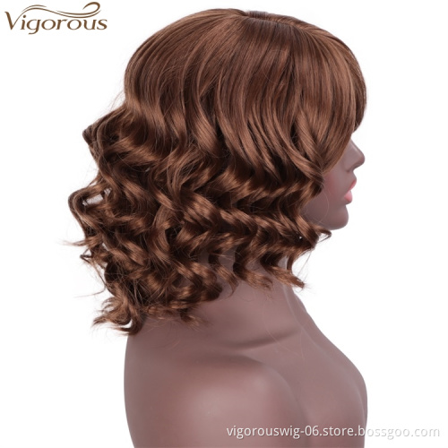 Vigorous Afro Kinky Curly Wigs For Black Women Synthetic African Fluffy Hair Light Auburn Color High Temperature Fiber